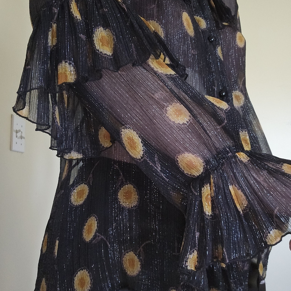 Anna SUI Black Metallic Ruffle Women's Top 10 Medium - Picture 5 of 7